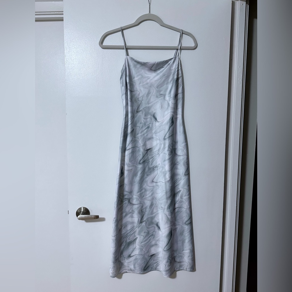 White and Light Blue Swirl Midi Dress